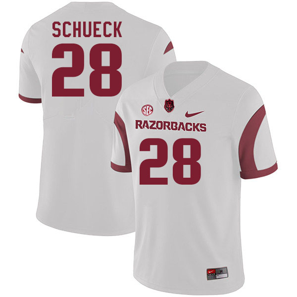 Men #28 Mason Schueck Arkansas Razorback College Football Jerseys Stitched Sale-White - Click Image to Close